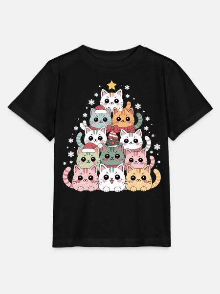 Katzen Weihnachtsbaum – Lustige Xmas Cat - Stanley/Stella Kinder T-Shirt MINI CREATOR  - Schwarz