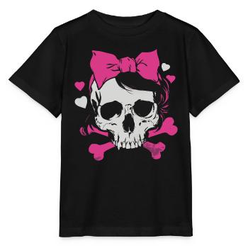 Crâne rose avec tresses et nœuds - T-shirt bio MINI CREATOR Stanley/Stella Enfant - noir - Devant - Mikhail (115cm)