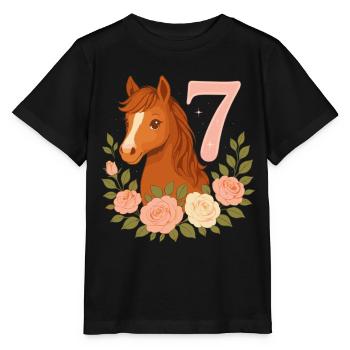 7th Birthday Girl, Horse, Pony, 7 Years Old - Stanley/Stella MINI CREATOR Kids’ T-Shirt - black - Front - Mikhail (115cm)