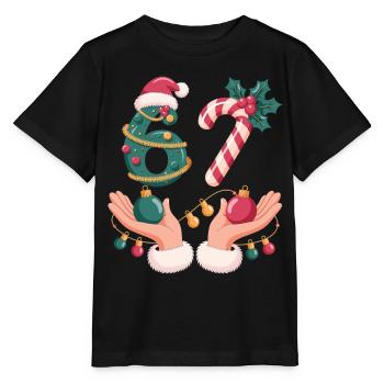 6 7 Weihnachts Shirt für Festtage mit Zuckerstange - Stanley/Stella Kinder T-Shirt MINI CREATOR  - Schwarz - Vorne - Mikhail (115cm)