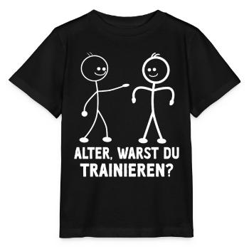 Strichmännchen WARST DU TRAINIEREN LUSTIG - Stanley/Stella Kinder T-Shirt MINI CREATOR  - Schwarz - Vorne - Mikhail (115cm)