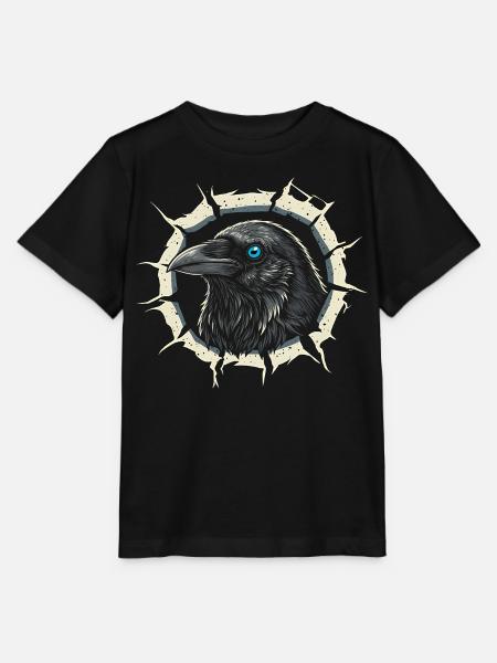 Gothic Krähe guckt aus Riss - Rabe - Stanley/Stella Kinder T-Shirt MINI CREATOR - Schwarz