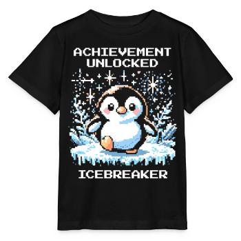 Réalisation du brise-glace | Penguin Gamer Humour - T-shirt bio MINI CREATOR Stanley/Stella Enfant - noir - Devant - Mikhail (115cm)