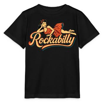 Rockabilly Frau 50er liegend Petticoat Geschenk - Stanley/Stella Kinder T-Shirt MINI CREATOR  - Schwarz - Vorne - Mikhail (115cm)