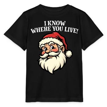 Ich weiß, wo du wohnst – Weihnachtsmann - Stanley/Stella Kinder T-Shirt MINI CREATOR  - Schwarz - Vorne - Mikhail (115cm)