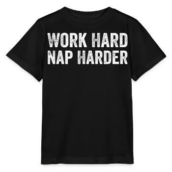 Work hard, Nap harder - T-shirt bio MINI CREATOR Stanley/Stella Enfant - noir - Devant - Mikhail (115cm)