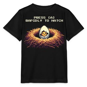 Drücke A zum Schlüpfen | Gamer Hühnerwitz - Stanley/Stella Kinder T-Shirt MINI CREATOR  - Schwarz - Vorne - Mikhail (115cm)