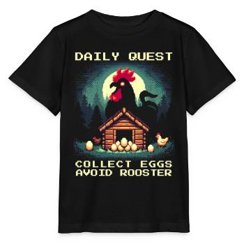 Quête quotidienne | Ramasser les œufs, éviter le coq - T-shirt bio MINI CREATOR Stanley/Stella Enfant - noir - Devant - Mikhail (115cm)