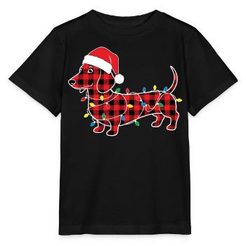 Chien Teckel Noël Plaid Rouge Carreaux - T-shirt bio MINI CREATOR Stanley/Stella Enfant - noir - Devant - Mikhail (115cm)