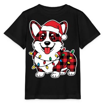Chien Corgi Noël Plaid Rouge À Carreaux - T-shirt bio MINI CREATOR Stanley/Stella Enfant - noir - Devant - Mikhail (115cm)