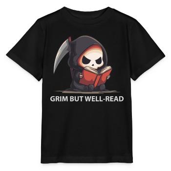 Reading Reaper – Dark Cute Humor - Stanley/Stella MINI CREATOR Kids’ T-Shirt - black - Front - Mikhail (115cm)
