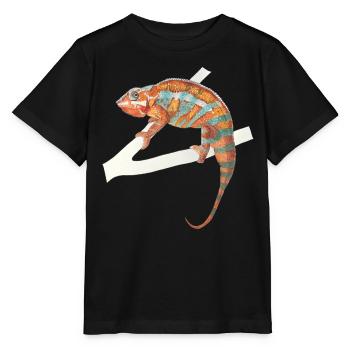 orange türkises Chamäleon Chamaeleon zeylandicus - Stanley/Stella Kinder T-Shirt MINI CREATOR  - Schwarz - Vorne - Mikhail (115cm)
