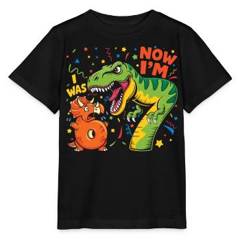 Six Seven Dinosaur 7 Years Birthday - Stanley/Stella MINI CREATOR Kids’ T-Shirt - black - Front - Mikhail (115cm)