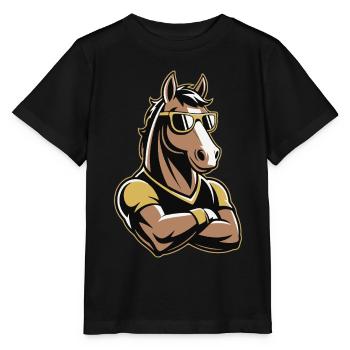 Horse mascot with sunglasses - Stanley/Stella MINI CREATOR Kids’ T-Shirt - black - Front - Mikhail (115cm)