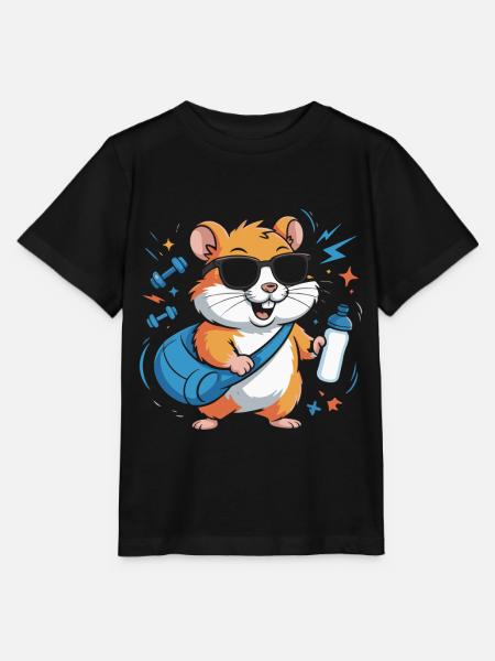 Hamster Fitnessstar Mit Sonnenbrille - Stanley/Stella Kinder T-Shirt MINI CREATOR - Schwarz