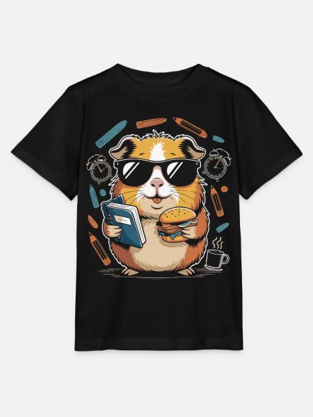 Buchheld Hamster mit Burger - Stanley/Stella Kinder T-Shirt MINI CREATOR  - Schwarz
