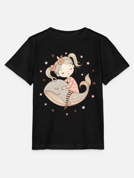 Traumhaftes Mädchen reitet auf Wal - Stanley/Stella Kinder T-Shirt MINI CREATOR  - Schwarz