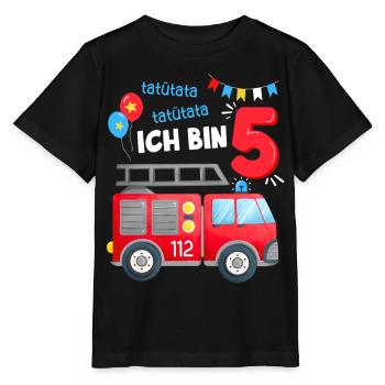 Fire Brigade 5 Years Fifth Birthday Boy Outfit - Stanley/Stella MINI CREATOR Kids’ T-Shirt - black - Front - Mikhail (115cm)