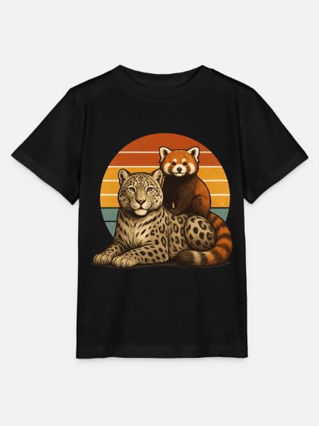 Schneeleopard Roter Panda - Stanley/Stella Kinder T-Shirt MINI CREATOR - Schwarz