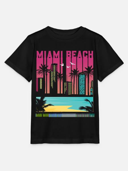Miami Beach Sunset Palms Skyline - Stanley/Stella Kinder T-Shirt MINI CREATOR - Schwarz