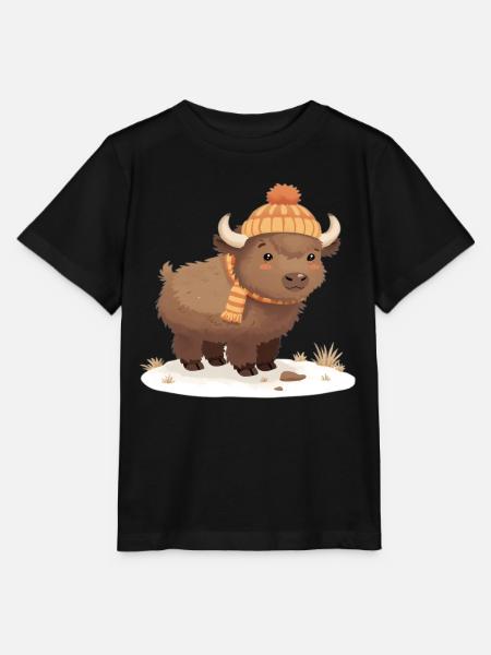 Winterbison mit Mütze - Stanley/Stella Kinder T-Shirt MINI CREATOR  - Schwarz