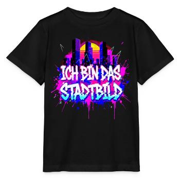 Synthwave Stadtbild - Ich Bin Das Stadtbild  - Stanley/Stella Kinder T-Shirt MINI CREATOR  - Schwarz - Vorne - Mikhail (115cm)