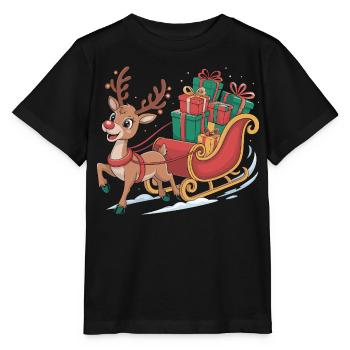 Reindeer in sleigh with gifts - Stanley/Stella MINI CREATOR Kids’ T-Shirt - black - Front - Mikhail (115cm)