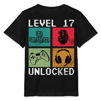 Level 17 Unlocked Retro Gamer - Stanley/Stella Kinder T-Shirt MINI CREATOR  - Schwarz - Vorne - Mikhail (115cm)