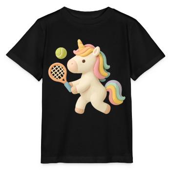 Tennis Einhorn süß, Kinder Motiv, Sportfun - Stanley/Stella Kinder T-Shirt MINI CREATOR  - Schwarz - Vorne - Mikhail (115cm)