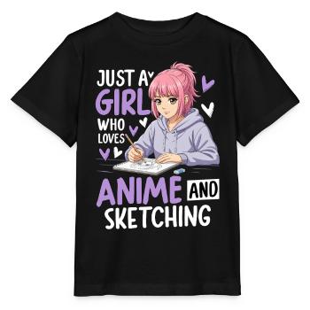 Just A Girl Who Loves Anime And Sketching - Stanley/Stella MINI CREATOR Kids’ T-Shirt - black - Front - Mikhail (115cm)