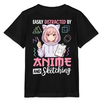 Easily Distracted By Anime And Sketching - Stanley/Stella MINI CREATOR Kids’ T-Shirt - black - Front - Mikhail (115cm)