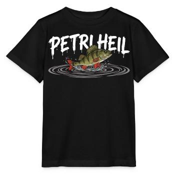 PETRI HEIL – Angler greeting with perch - Stanley/Stella MINI CREATOR Kids’ T-Shirt - black - Front - Mikhail (115cm)