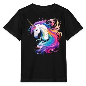 Regenbogen-Einhorn Kopf Portrait - Stanley/Stella Kinder T-Shirt MINI CREATOR  - Schwarz - Vorne - Mikhail (115cm)