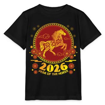 Pferdejahr 2026 Chinesisches Neujahr Chinesisches Tierkreis - Stanley/Stella Kinder T-Shirt MINI CREATOR  - Schwarz - Vorne - Mikhail (115cm)