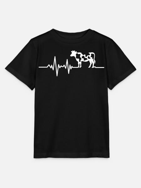 Kuh mit Herzschlag-Linie - Stanley/Stella T-shirt MINI CREATOR til børn - sort