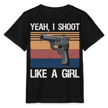Yeah I Shoot Like A Girl - T-shirt bio MINI CREATOR Stanley/Stella Enfant - noir - Devant - Mikhail (115cm)