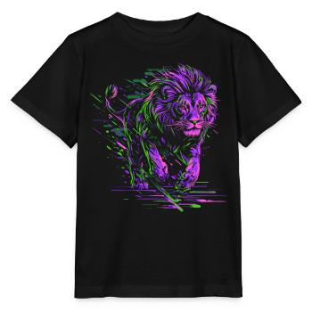 Lion Running Lion Head Colorful Predator Animal Wild - Stanley/Stella MINI CREATOR Kids’ T-Shirt - black - Front - Mikhail (115cm)