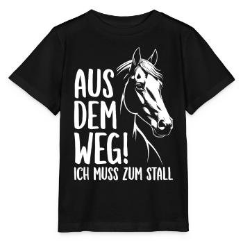Reiten Reiterin Aus dem Weg Ich muss zum Stall - Stanley/Stella Kinder T-Shirt MINI CREATOR  - Schwarz - Vorne - Mikhail (115cm)
