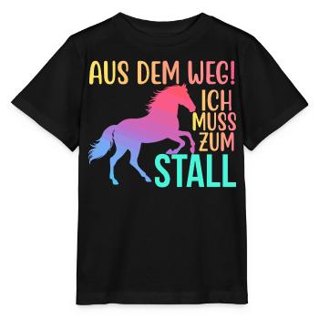 Aus dem Weg Ich muss zum Stall Reiten Reiterin - Stanley/Stella Kinder T-Shirt MINI CREATOR  - Schwarz - Vorne - Mikhail (115cm)