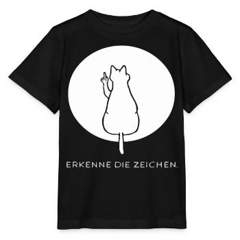 Katze Katzen Cat Kätzchen Mieze Mittelfinger - Stanley/Stella Kinder T-Shirt MINI CREATOR  - Schwarz - Vorne - Mikhail (115cm)