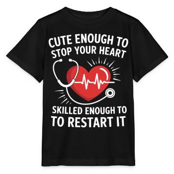 Motif de redémarrage cardiaque avec stéthoscope - T-shirt bio MINI CREATOR Stanley/Stella Enfant - noir - Devant - Mikhail (115cm)