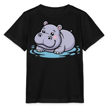 Cute hippo in a puddle - Stanley/Stella MINI CREATOR Kids’ T-Shirt - black - Front - Mikhail (115cm)