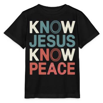 Connais Jésus, connais la paix - T-shirt bio MINI CREATOR Stanley/Stella Enfant - noir - Devant - Mikhail (115cm)
