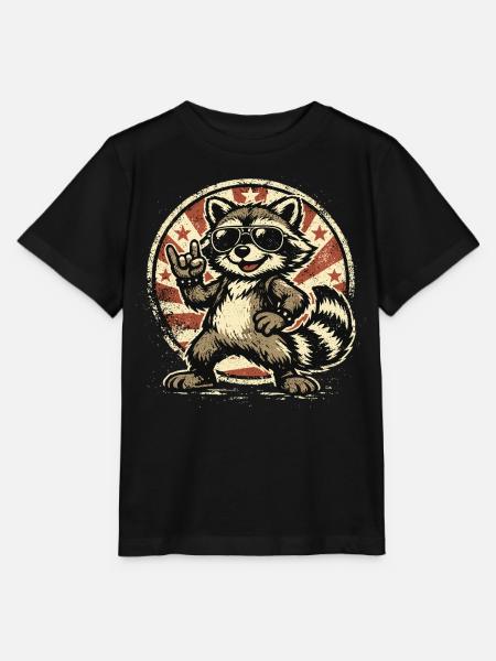 Waschbär Rockt – Retro Rock Musik - Stanley/Stella Kinder T-Shirt MINI CREATOR - Schwarz