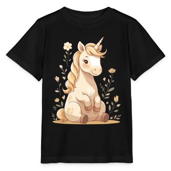 Licorne délicate dans la forêt de fleurs - T-shirt bio MINI CREATOR Stanley/Stella Enfant - noir - Devant - Mikhail (115cm)