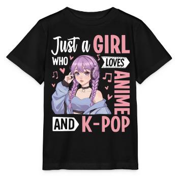 Just A Girl Who Loves Anime And K-Pop - Stanley/Stella MINI CREATOR Kids’ T-Shirt - black - Front - Mikhail (115cm)