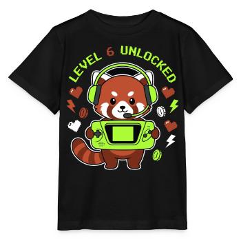 Level 6 Unlocked Red Panda Gamer - Stanley/Stella MINI CREATOR Kids’ T-Shirt - black - Front - Mikhail (115cm)