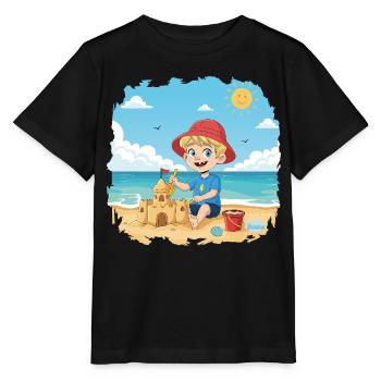 Bouno the little adventurer on the beach - Stanley/Stella MINI CREATOR Kids’ T-Shirt - black - Front - Mikhail (115cm)