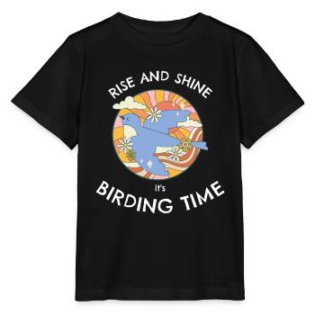 AUFSTEHEN UND STRAHLEN, ES IST VOGELBEOBACHTUNGSZEIT. - Stanley/Stella Kinder T-Shirt MINI CREATOR  - Schwarz - Vorne - Mikhail (115cm)