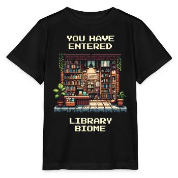 Entering the Library Biome | Library Reading Books - Stanley/Stella MINI CREATOR Kids’ T-Shirt - black - Front - Mikhail (115cm)